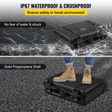 VEVOR Estuche rígido impermeable, 19 x 14 x 5 pulgadas, con espuma personalizable, estuche rígido protector portátil para cámara, a prueba de golpes para computadora portátil, pistola, cámara y más, negro