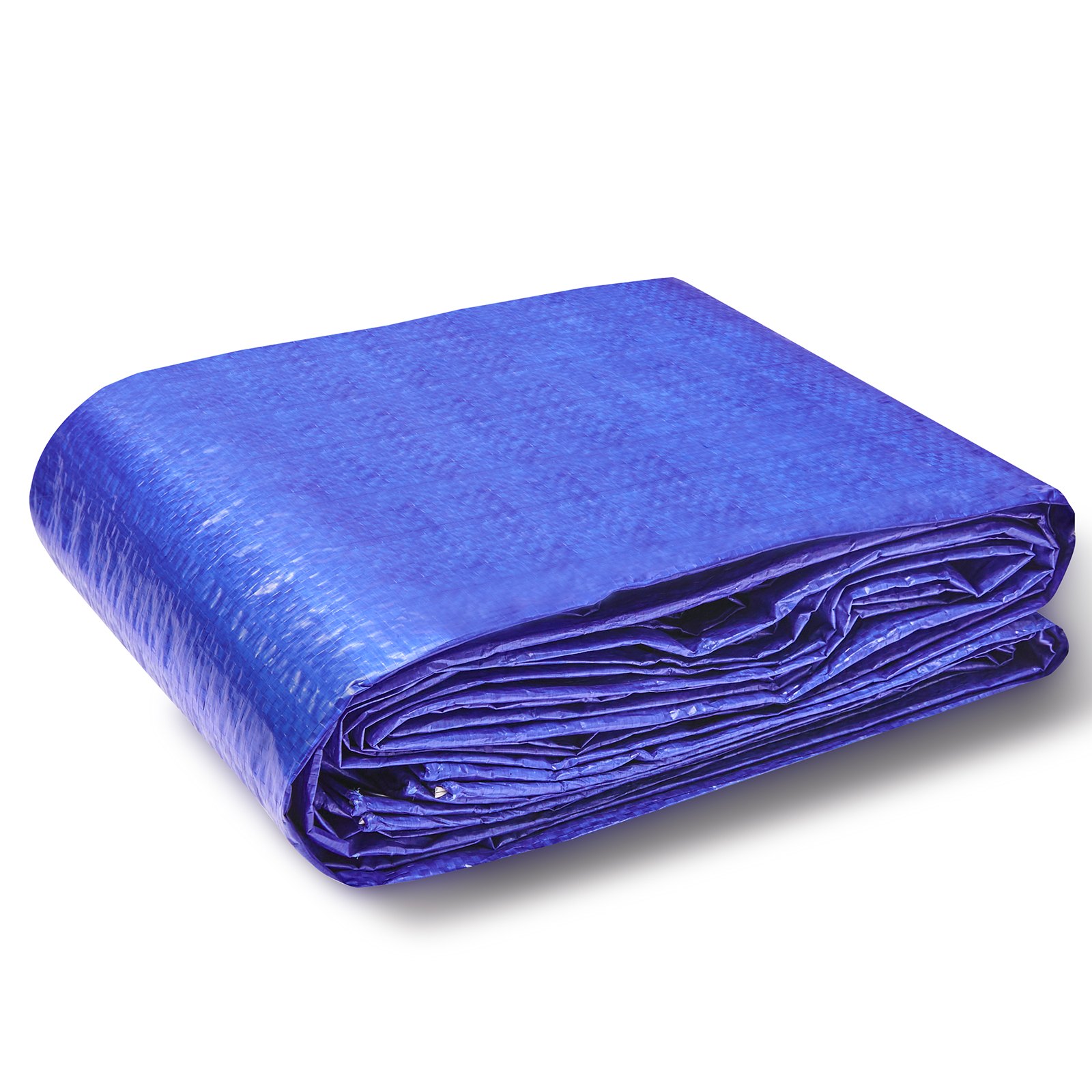 Lona impermeable VEVOR azul plegada sobre fondo blanco, que muestra un material duradero y protector.