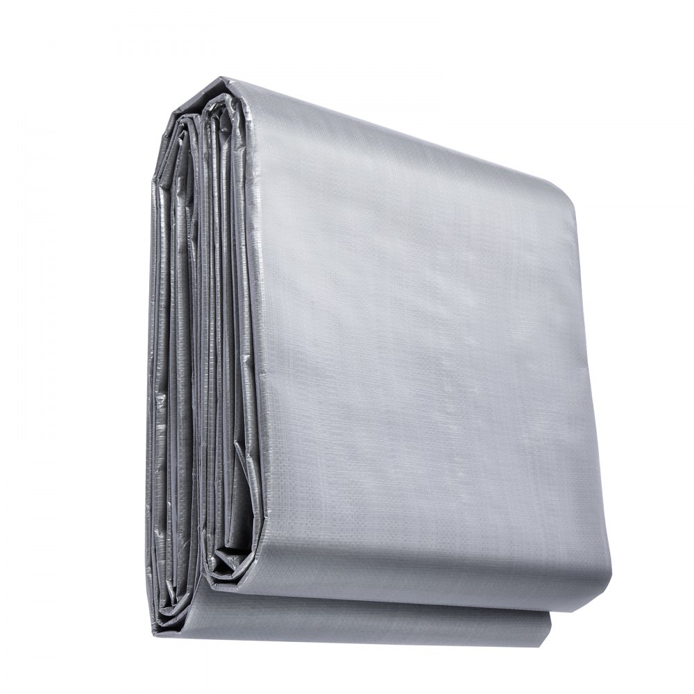 Lona impermeable VEVOR plegada en gris plateado, que muestra un material duradero y de tejido apretado.