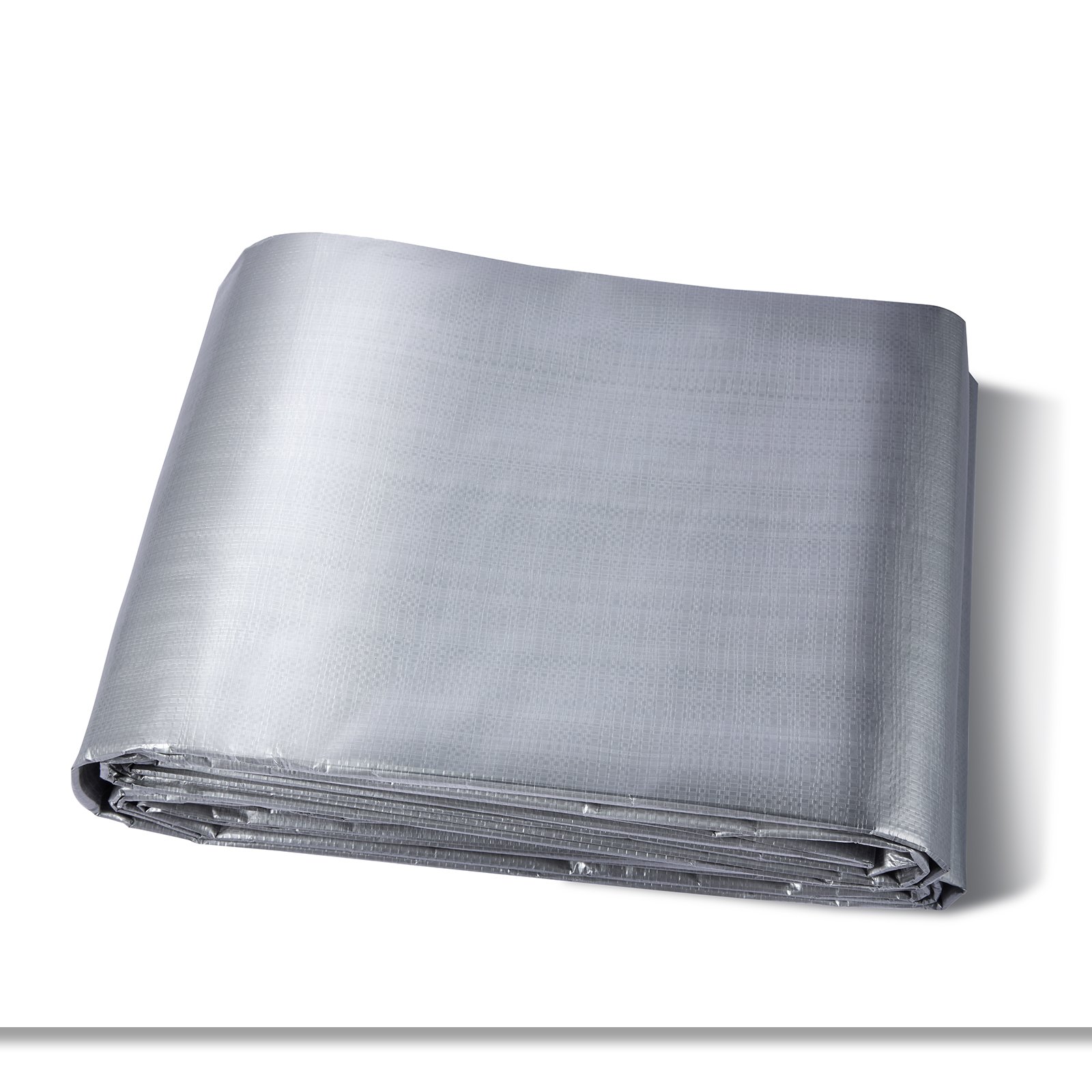 Lona impermeable VEVOR plegada en color plata, que muestra una protección exterior duradera y versátil.