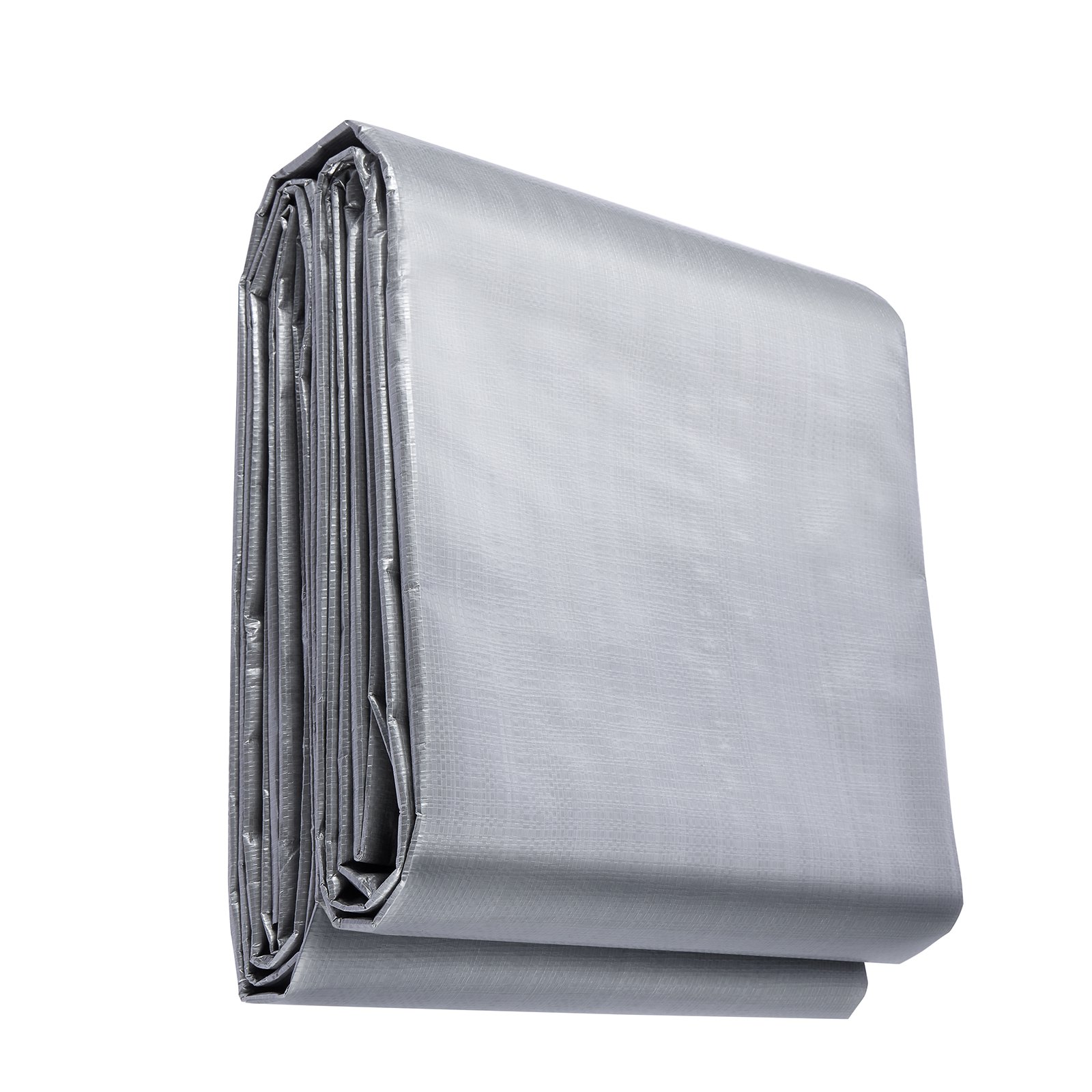 Lona impermeable VEVOR plegada en gris plateado, que muestra un material duradero y de tejido apretado.
