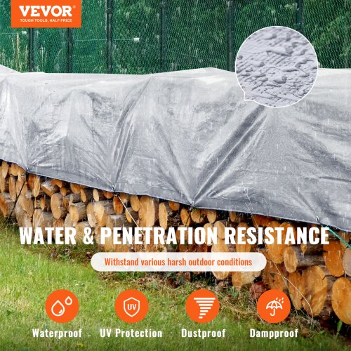 Lona VEVOR resistente al agua de 20 x 30 pies, cubierta de lona de poliéster de plástico de 10 mil, lona multiusos resistente a los rayos UV y a la temperatura para exteriores con ojales reforzados de alta durabilidad (plata/marrón)