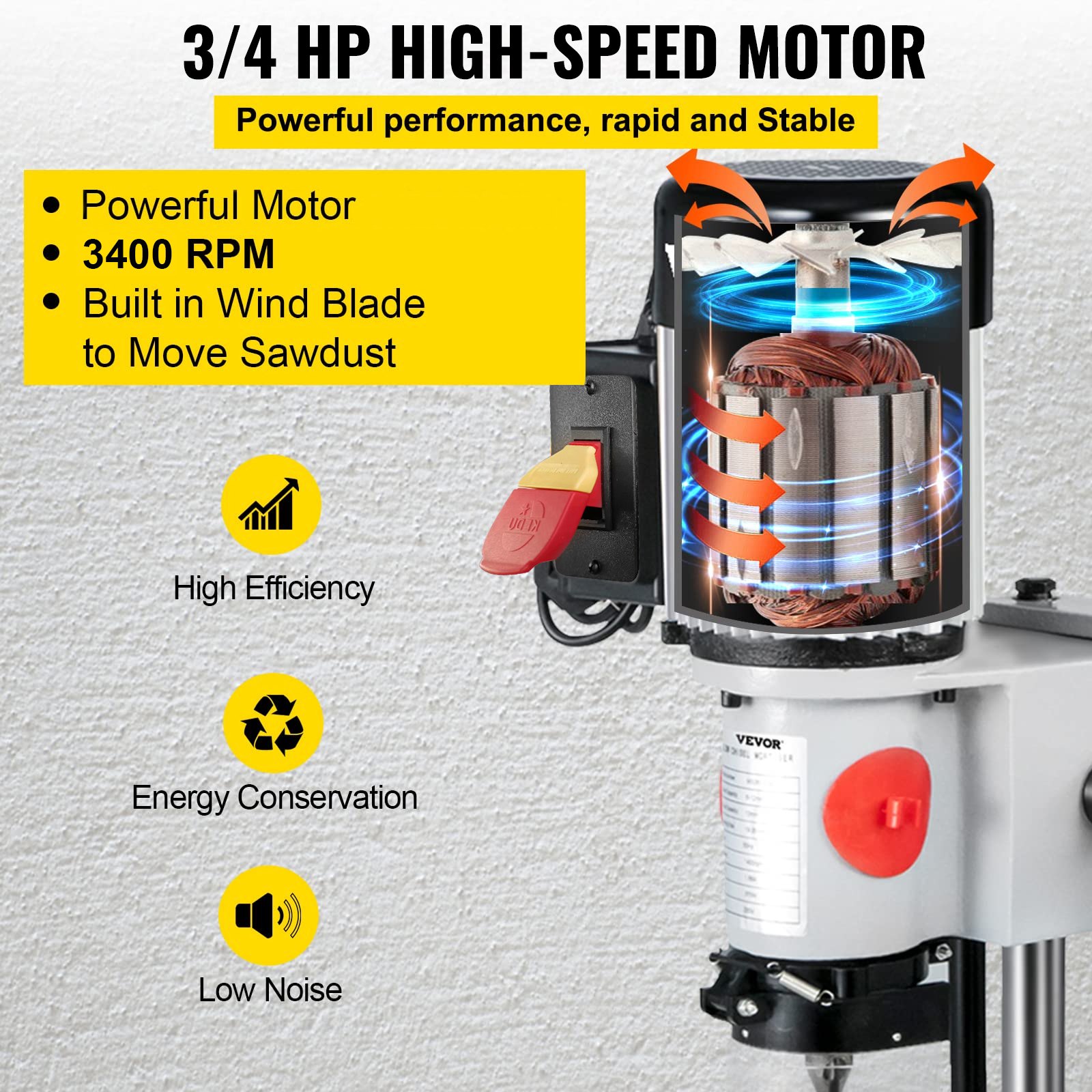Máquina de mortajar para carpintería VEVOR, mortajadora Powermatic de 3/4 HP 3400RPM con juegos de puntas de cincel, máquina de mortajar de banco, para hacer agujeros redondos, agujeros cuadrados o agujeros cuadrados especiales en madera