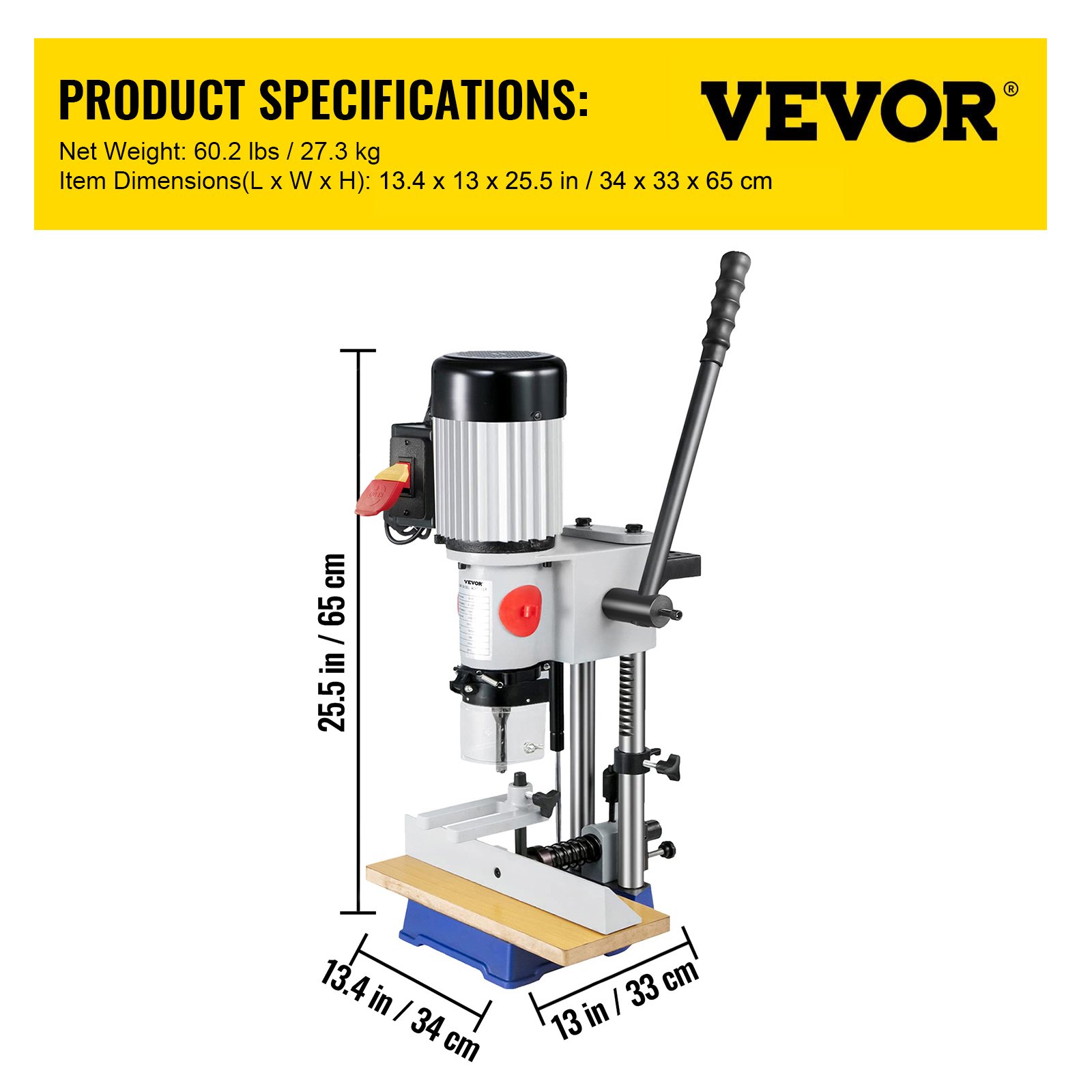Máquina de mortajar para carpintería VEVOR, mortajadora Powermatic de 3/4 HP 3400RPM con juegos de puntas de cincel, máquina de mortajar de banco, para hacer agujeros redondos, agujeros cuadrados o agujeros cuadrados especiales en madera