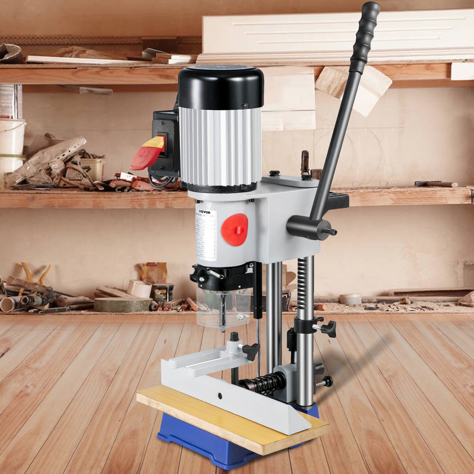 Máquina de mortajar para carpintería VEVOR, mortajadora Powermatic de 3/4 HP 3400RPM con juegos de puntas de cincel, máquina de mortajar de banco, para hacer agujeros redondos, agujeros cuadrados o agujeros cuadrados especiales en madera