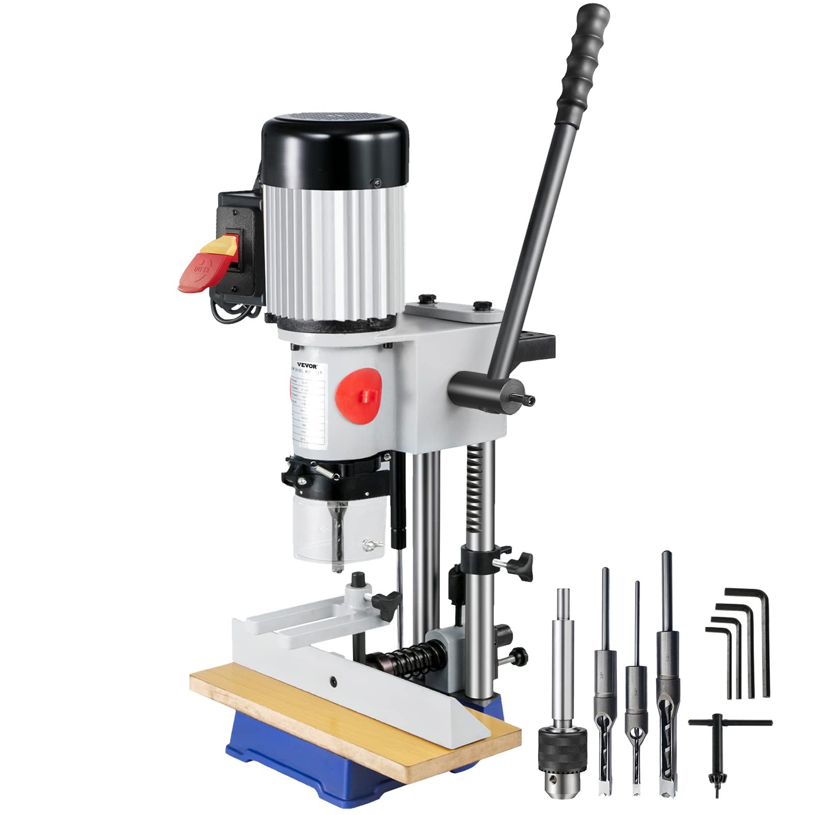 Máquina de mortajar para carpintería VEVOR, mortajadora Powermatic de 3/4 HP 3400RPM con juegos de puntas de cincel, máquina de mortajar de banco, para hacer agujeros redondos, agujeros cuadrados o agujeros cuadrados especiales en madera