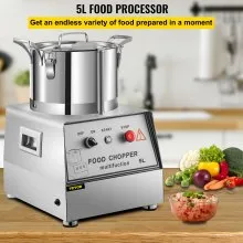 VEVOR 110V Procesador de alimentos comercial 5L Capacidad 550W Cortador de alimentos eléctrico 1400RPM Procesador de alimentos de acero inoxidable Perfecto para verduras Frutas Granos Maní Jengibre Ajo