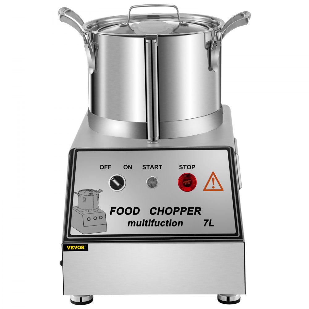 VEVOR 110V Procesador de alimentos comercial 7L Capacidad 750W Cortador de alimentos eléctrico Mezclador 1400RPM Procesador de acero inoxidable Perfecto para verduras Frutas Granos Maní Jengibre Ajo
