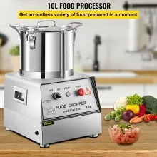VEVOR 110V Procesador de alimentos comercial 10L Capacidad 1100W Cortador de alimentos eléctrico 1400RPM Procesador de alimentos de acero inoxidable Perfecto para vegetales Frutas Granos Maní Jengibre Ajo