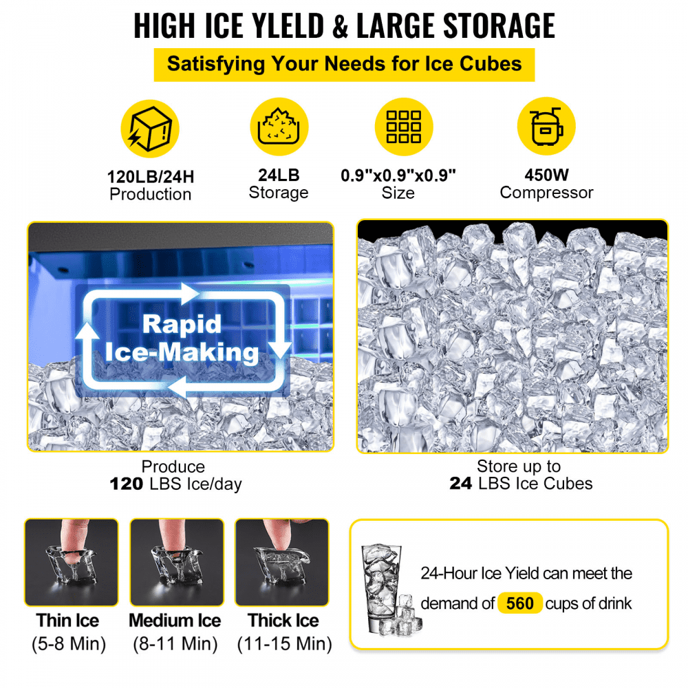 VEVOR Maquina De Hielo Fabricador De Hielo Máquina para hacer hielo comercial máquina de hielo de acero inoxidable de 120 LBS/24H con almacenamiento