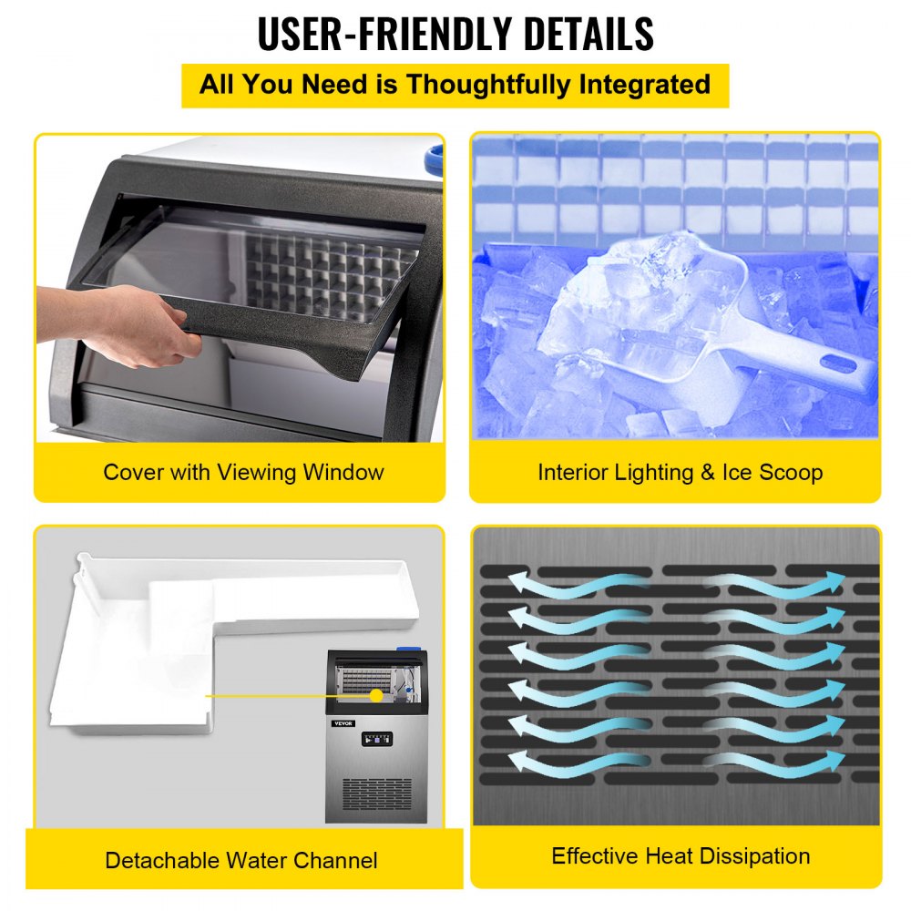 VEVOR Maquina De Hielo Fabricador De Hielo Máquina para hacer hielo comercial máquina de hielo de acero inoxidable de 120 LBS/24H con almacenamiento