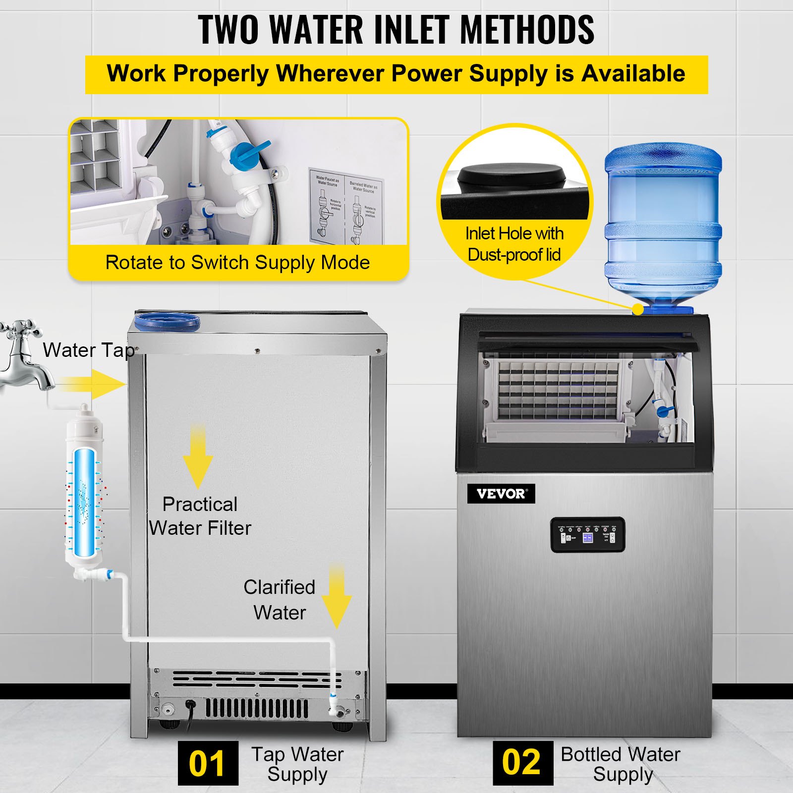 VEVOR Maquina De Hielo Fabricador De Hielo Máquina para hacer hielo comercial máquina de hielo de acero inoxidable de 120 LBS/24H con almacenamiento