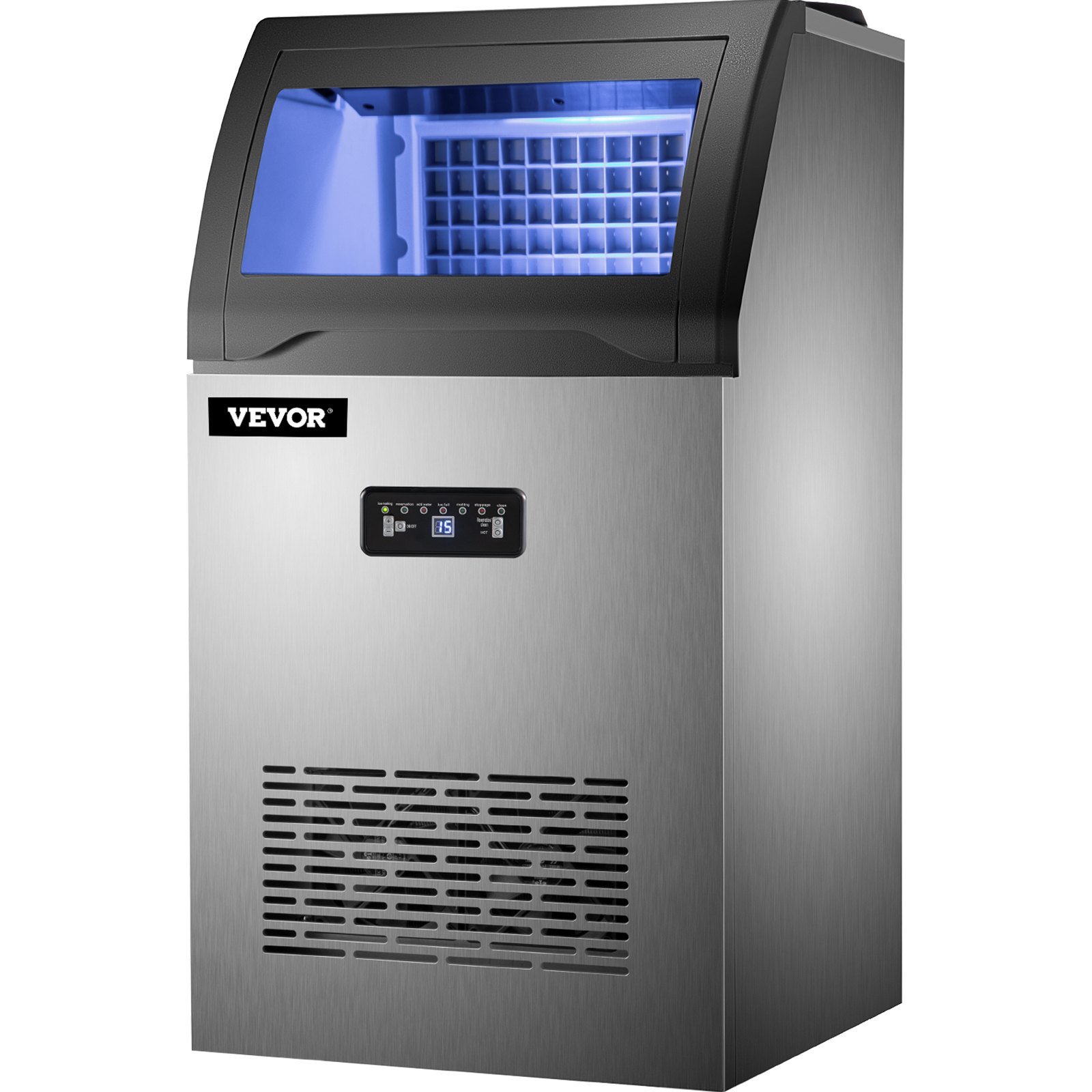 VEVOR Maquina De Hielo Fabricador De Hielo Máquina para hacer hielo comercial máquina de hielo de acero inoxidable de 120 LBS/24H con almacenamiento