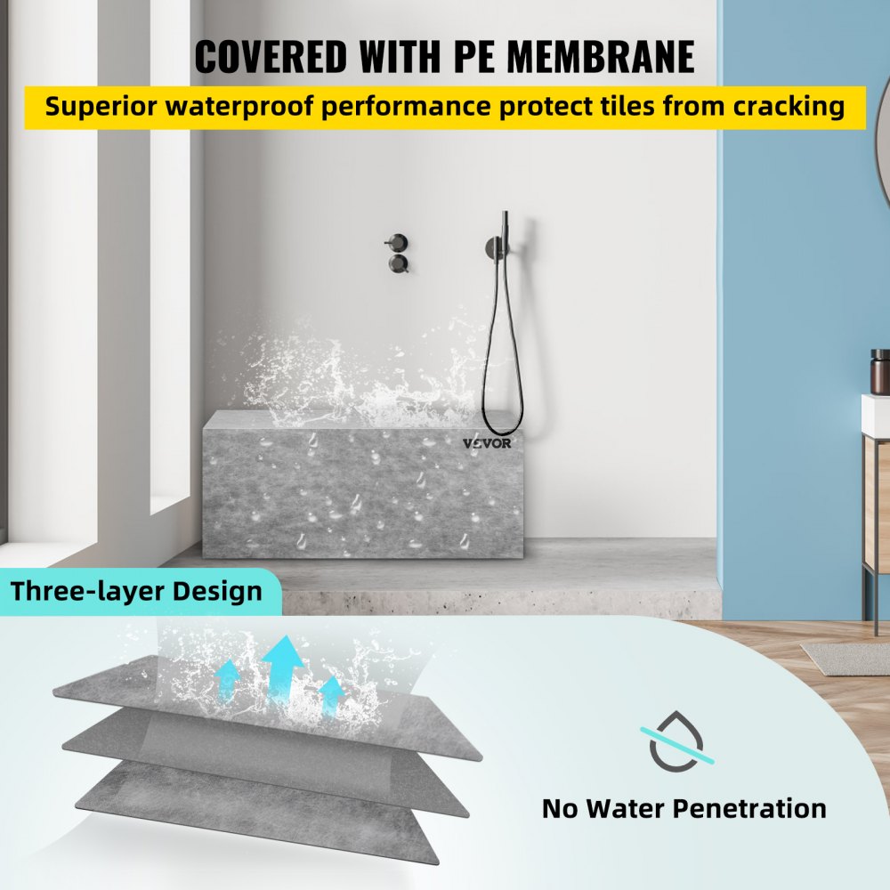 Asiento de ducha con azulejos VEVOR impermeable con membrana de PE y diseño de tres capas que garantiza que no haya penetración de agua.