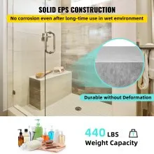 VEVOR Asiento de ducha para azulejos, 47.2 x 16 x 20 pulgadas, listo para azulejos, asiento de ducha, impermeable de fábrica y 100 % a prueba de fugas, asiento de esquina de ducha para azulejos, banco de ducha rectangular de carga de 440 libras, gris
