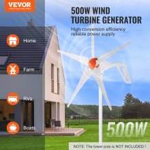 Generador de turbina eólica VEVOR de 500 W, kit de turbina eólica de 12 V, generador de energía eólica de 5 aspas con controlador MPPT, dirección de barlovento ajustable y velocidad de viento inicial de 2,5 m/s, adecuado para el hogar, la granja, los vehículos recreativos y los barcos