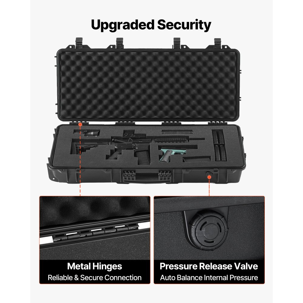 VEVOR - Estuche rígido para rifle con cerradura, 4 capas de espuma precortada, 91 cm (36 pulgadas) con ruedas, resistente al agua y al polvo, IP67, para rifles, escopetas y pistolas de airsoft, color negro