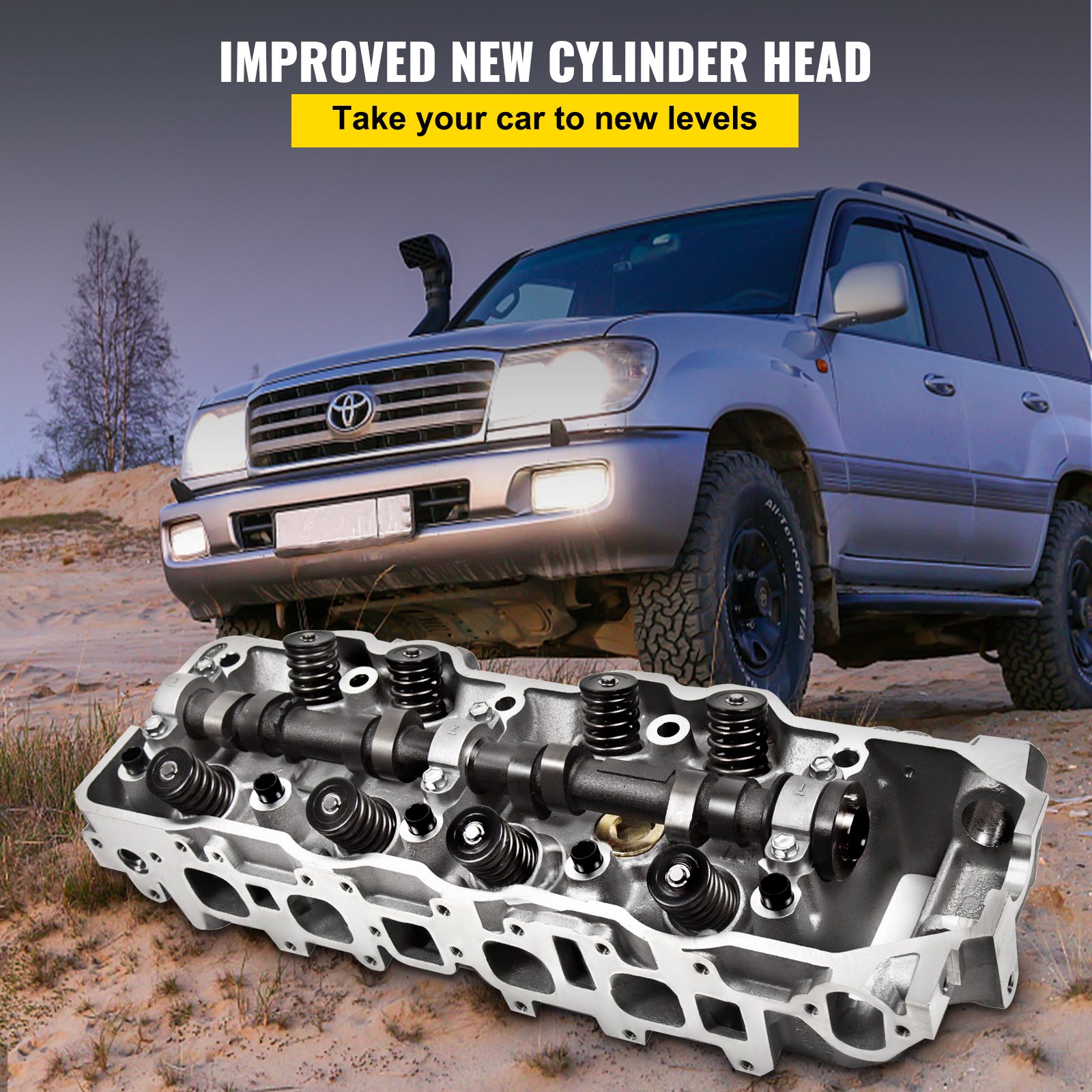 La culata VEVOR 22re se muestra con un SUV en configuración todoterreno, lo que promueve actualizaciones.