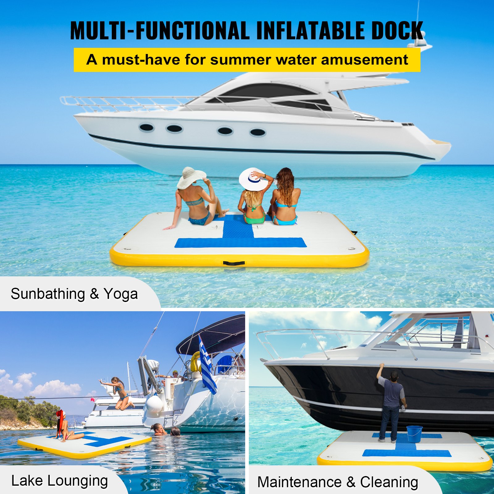 VEVOR Plataforma Inflable Flotante 1,9 x 1,5 m Plataforma Hinchable con 2 Bombas