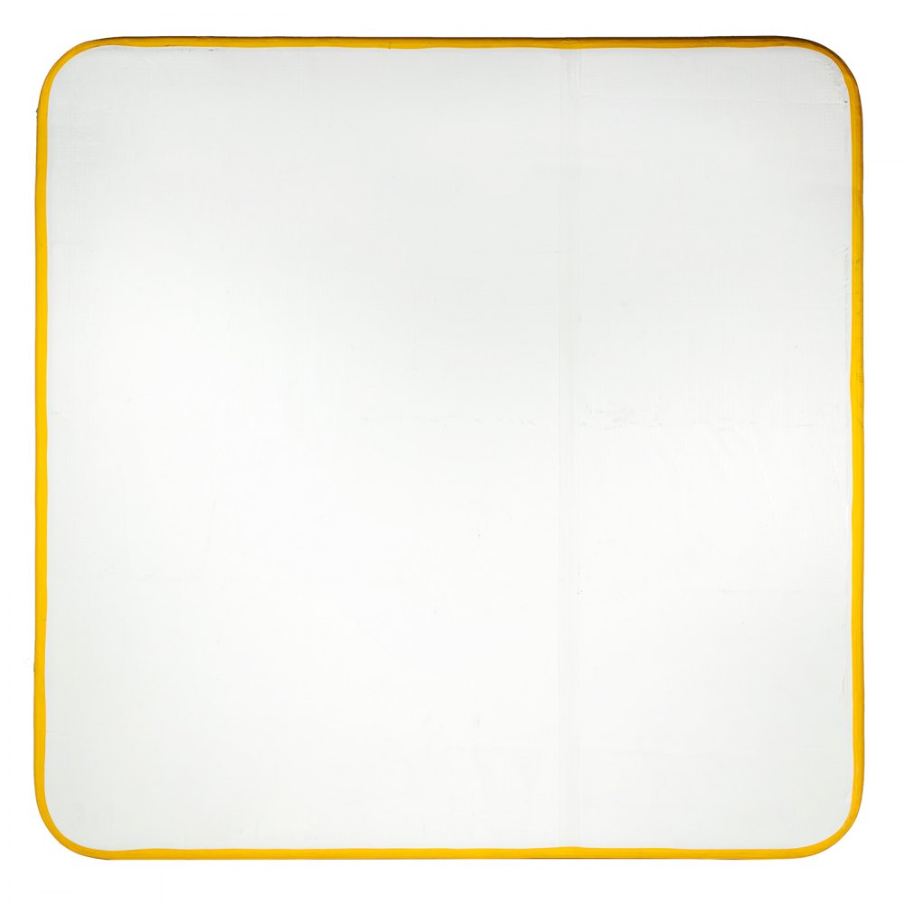 Muelle flotante inflable VEVOR con borde amarillo, superficie blanca y esquinas redondeadas.