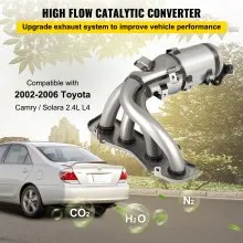 Convertidor catalítico VEVOR compatible con Toyota Camry y Solara 2002, 2003, 2004, 2005, 2006 2.4L, convertidor Cat de acero inoxidable de alto flujo con kit de juntas colector de escape (cumple con OBD III)