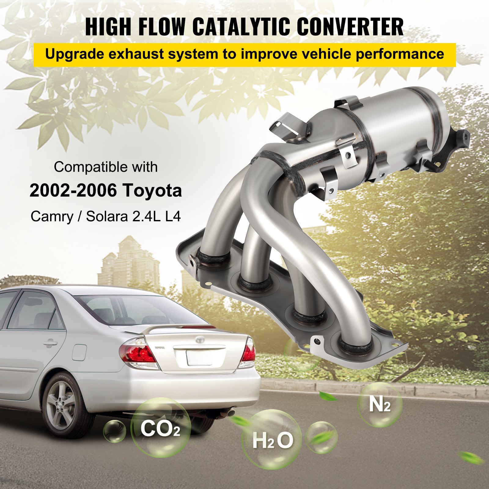 Convertidor catalítico VEVOR toyota camry 2002-2006, mejora el rendimiento del vehículo.