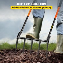 Herramienta de horquilla ancha VEVOR, 5 dientes de 20 pulgadas de ancho, herramienta de jardín con mango de fibra de vidrio para jardinería y cultivo, suelo de arcilla aireado para granja