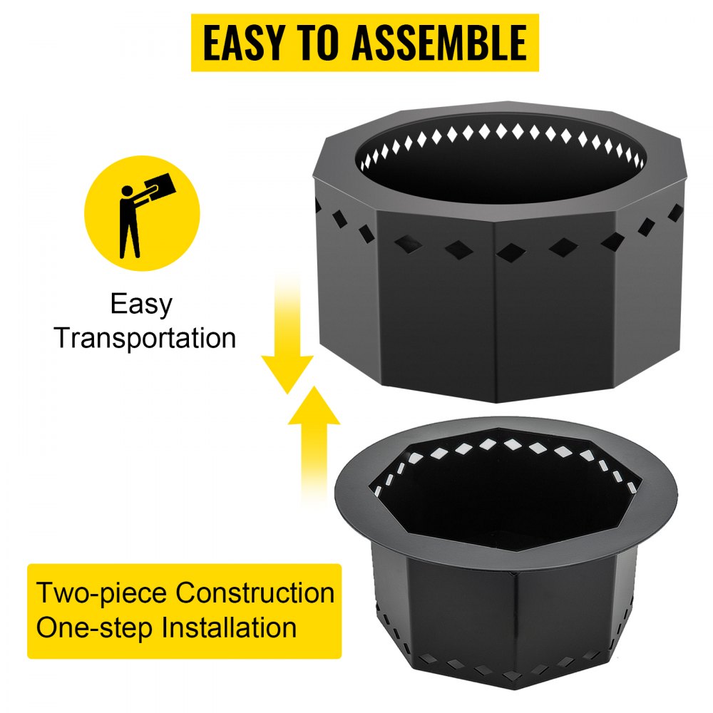 VEVOR Brasero sin humo, estufa de acero al carbono, brasero grande de leña de 38 cm de diámetro, brasero portátil sin humo para picnic, camping, patio, color negro