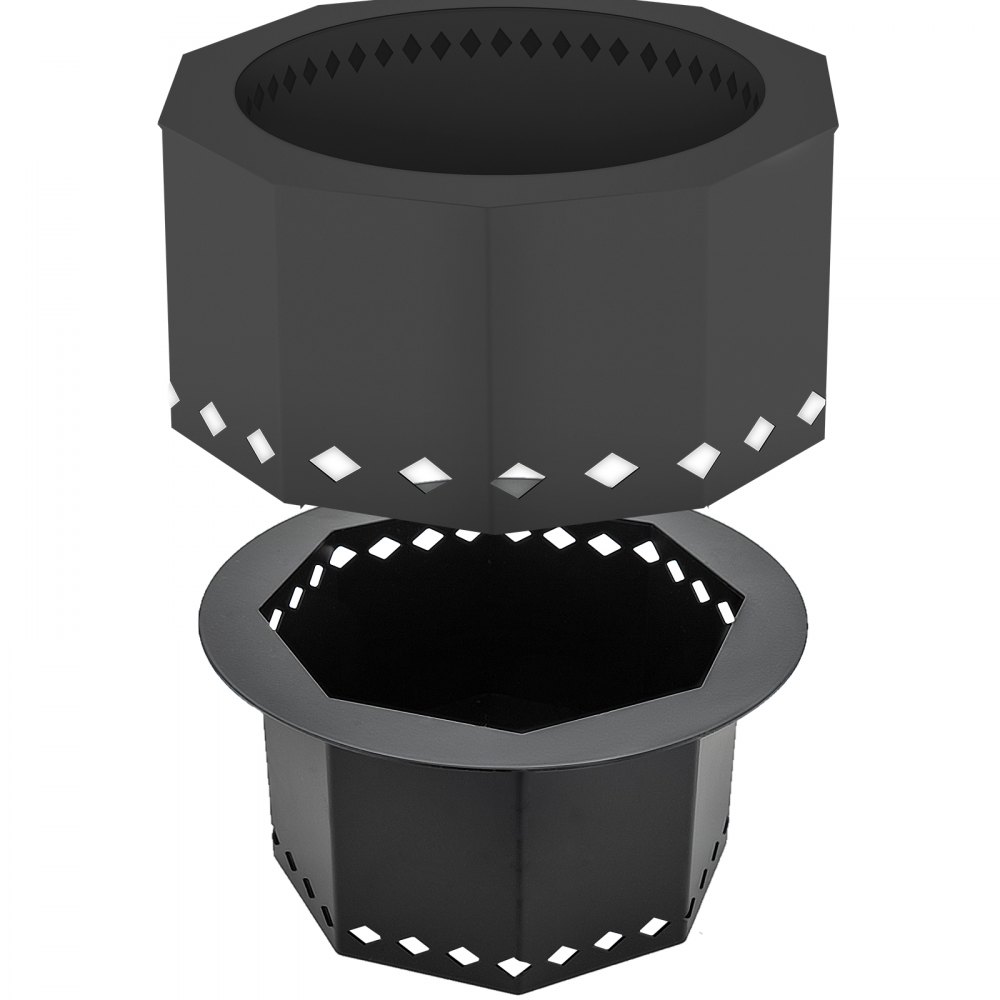 VEVOR Brasero sin humo, estufa de acero al carbono, brasero grande de leña de 38 cm de diámetro, brasero portátil sin humo para picnic, camping, patio, color negro