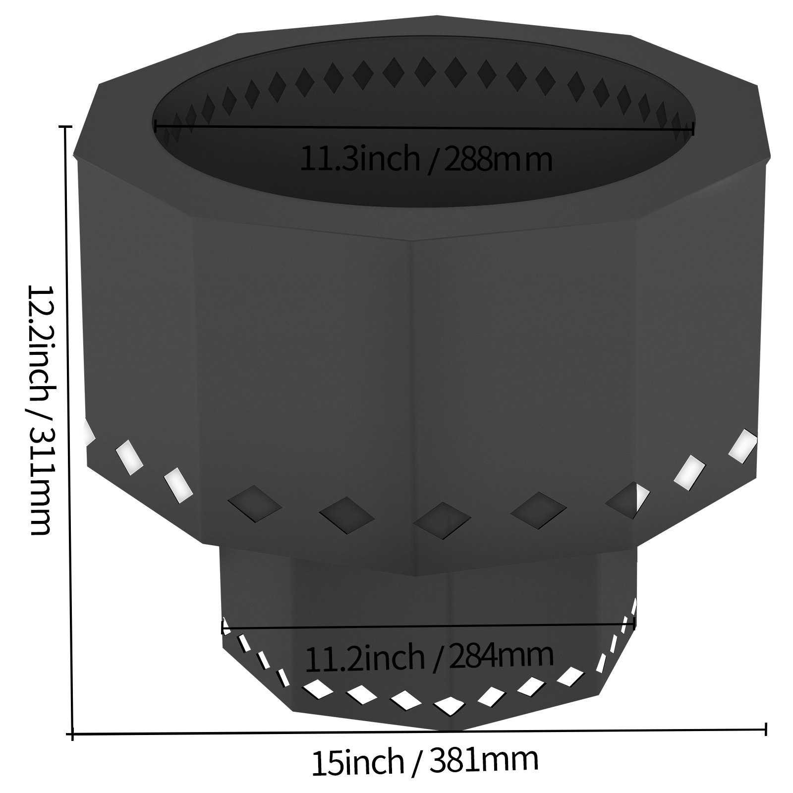 VEVOR Brasero sin humo, estufa de acero al carbono, brasero grande de leña de 38 cm de diámetro, brasero portátil sin humo para picnic, camping, patio, color negro
