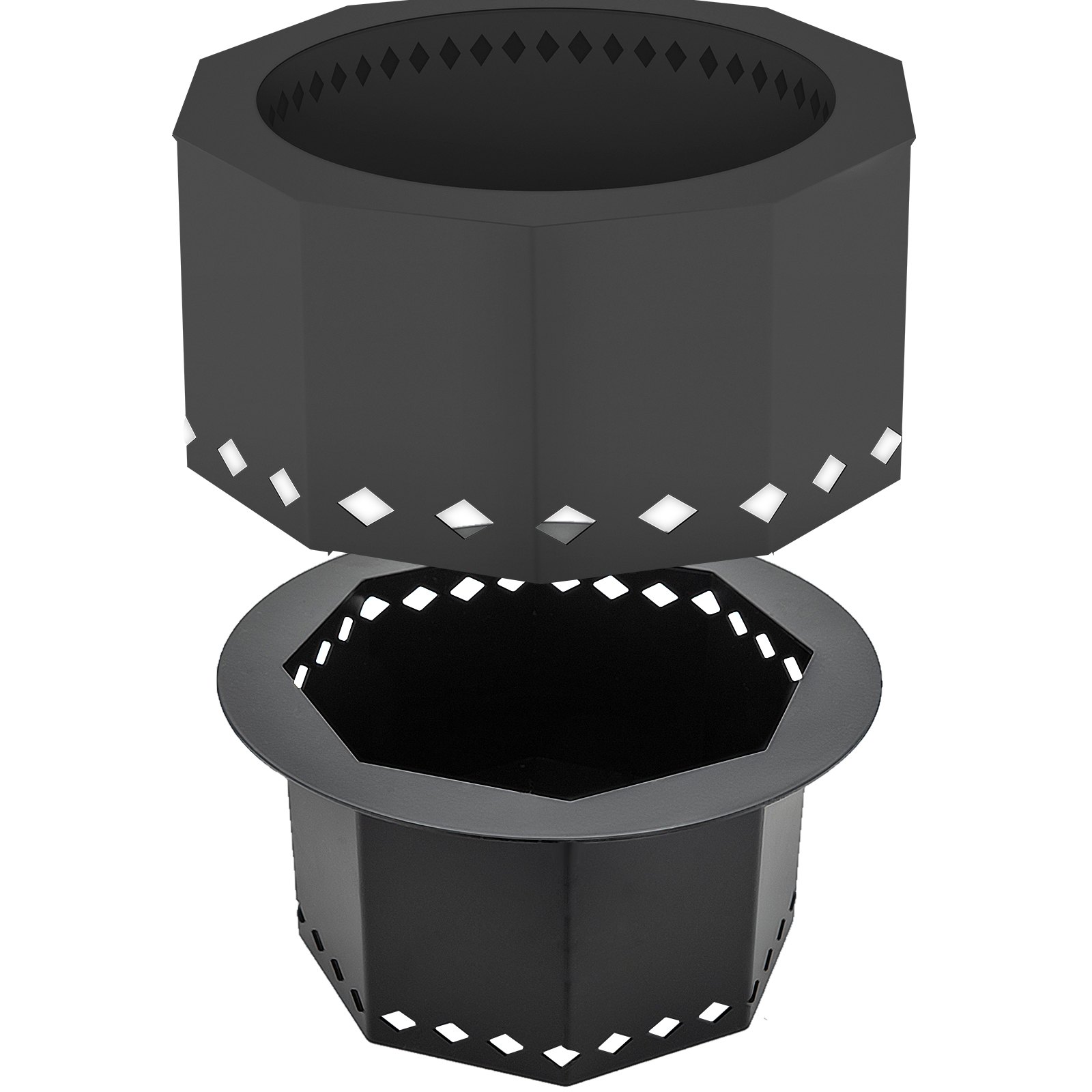 VEVOR Brasero sin humo, estufa de acero al carbono, brasero grande de leña de 38 cm de diámetro, brasero portátil sin humo para picnic, camping, patio, color negro