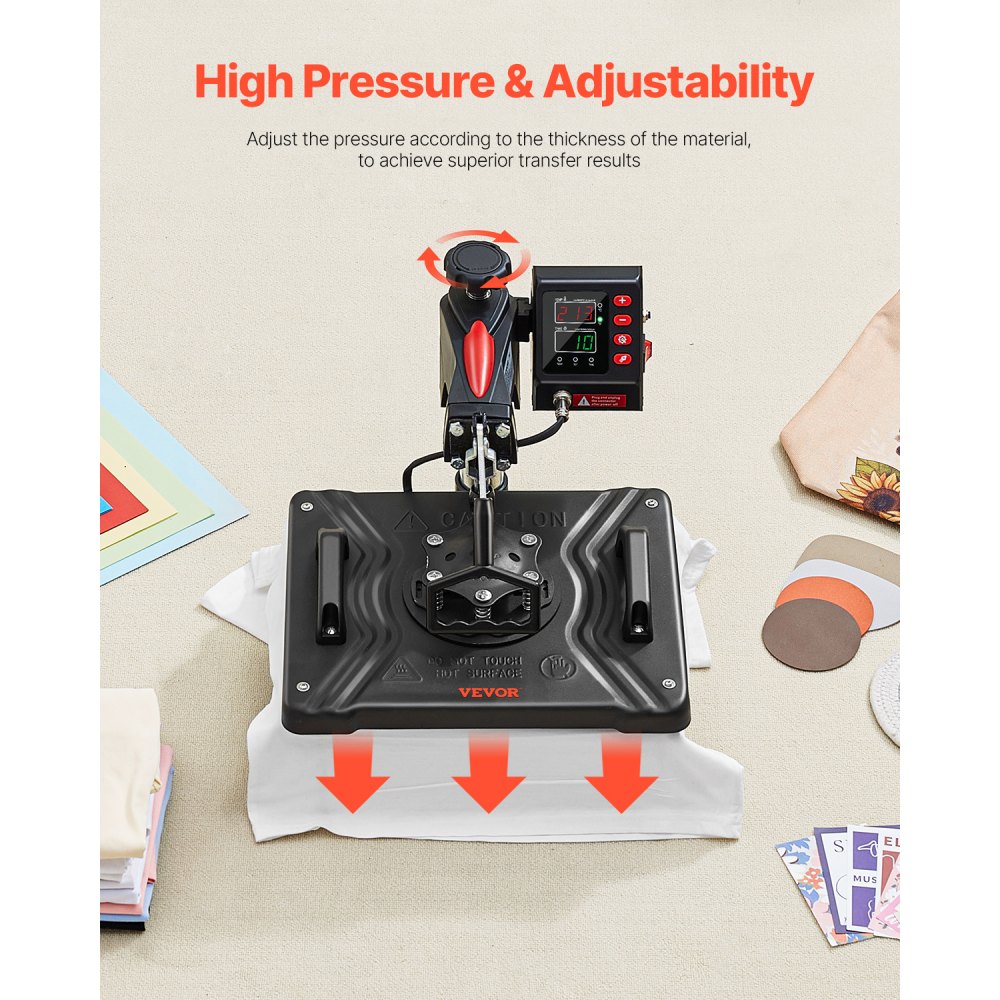 Prensa térmica VEVOR, 5 en 1, 12 x 15 pulgadas, control digital preciso de temperatura, impresora de transferencia por sublimación tipo concha de calentamiento rápido, prensa térmica de vinilo para tazas, camisetas, platos, 900 W