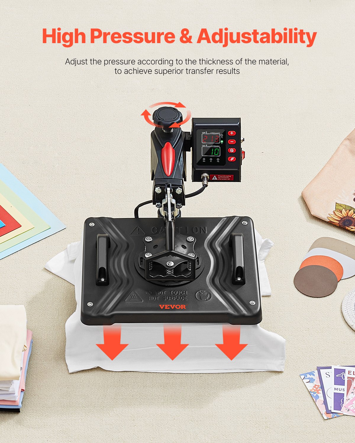 Prensa térmica VEVOR, 5 en 1, 12 x 15 pulgadas, control digital preciso de temperatura, impresora de transferencia por sublimación tipo concha de calentamiento rápido, prensa térmica de vinilo para tazas, camisetas, platos, 900 W