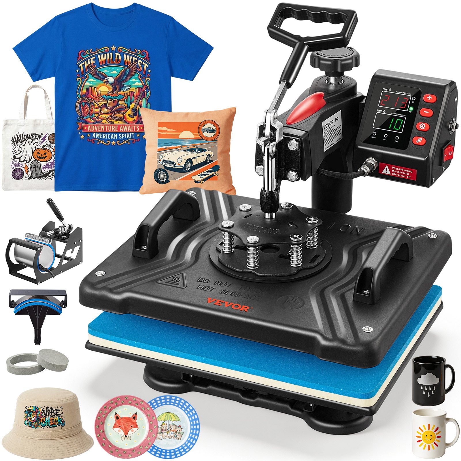 Prensa térmica VEVOR, 5 en 1, 12 x 15 pulgadas, control digital preciso de temperatura, impresora de transferencia por sublimación tipo concha de calentamiento rápido, prensa térmica de vinilo para tazas, camisetas, platos, 900 W