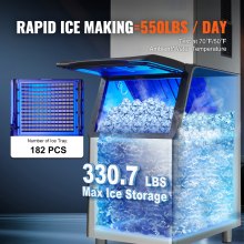 VEVOR Máquina para hacer hielo comercial, 550 libras/24 horas con depósito de almacenamiento grande de 330,7 libras, máquina para hacer hielo autolimpiante de 1000 W con pantalla LED de 3,5 pulgadas para negocios, bar, cafetería, restaurante