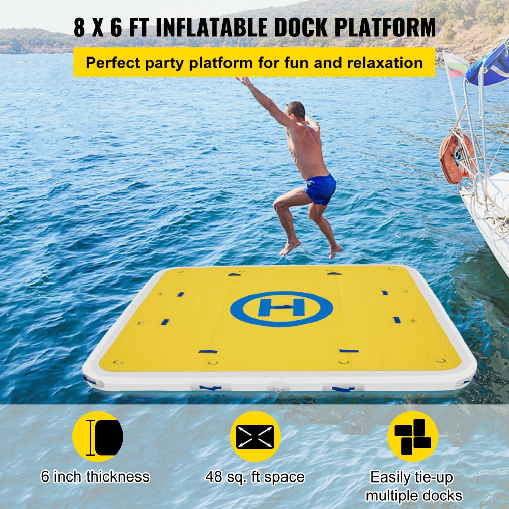 VEVOR Plataforma Hinchable 2,5 x 2 m Plataforma Inflable Flotante 8 x 6 Pies Plataforma Flotante Hinchable para 3-4 Personas Plataforma de Natación Inflable con Bombas Eléctrica y Manual Barco Yate