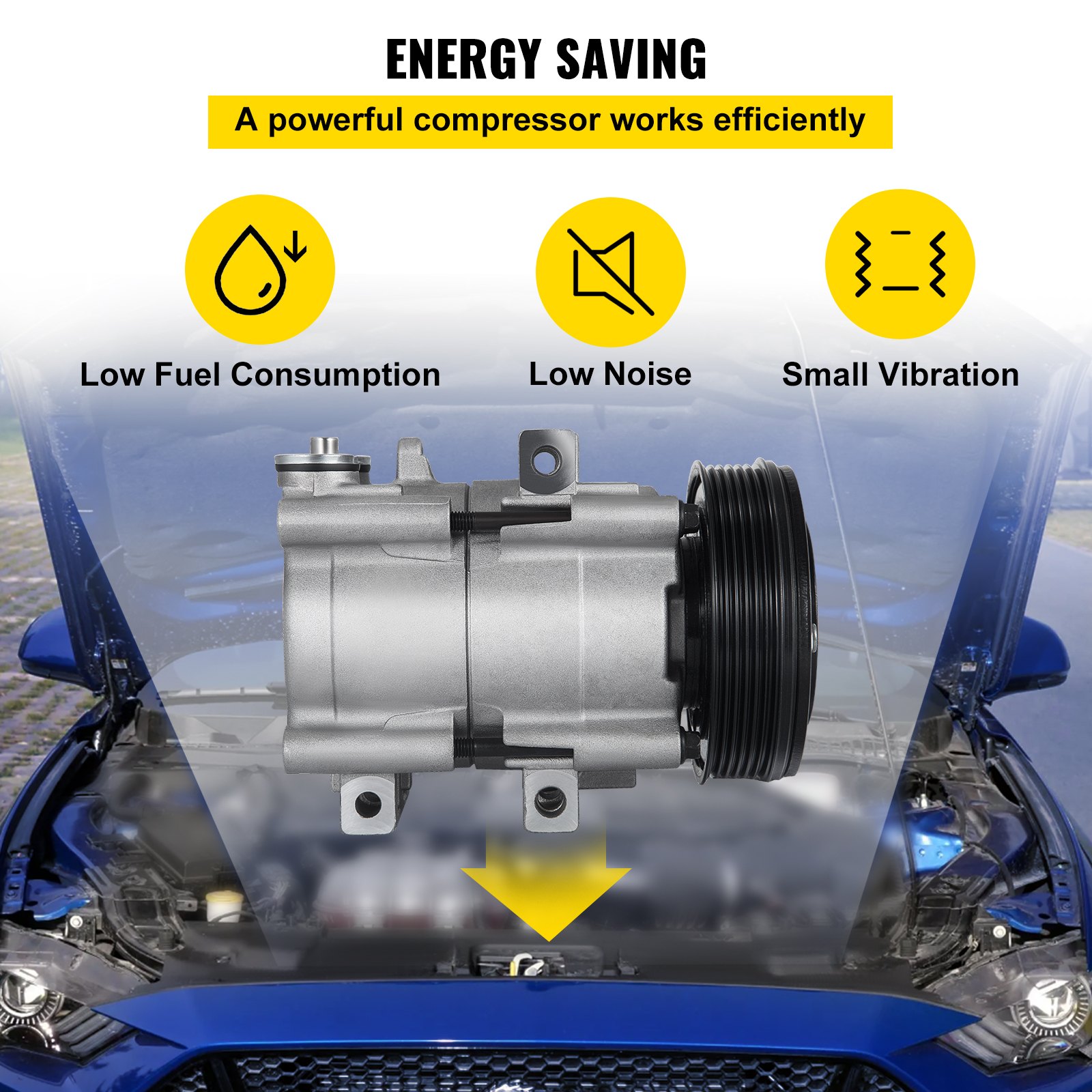 Compresor de aire acondicionado VEVOR para Ford F-150, bajo consumo de combustible, bajo nivel de ruido, pequeña vibración.
