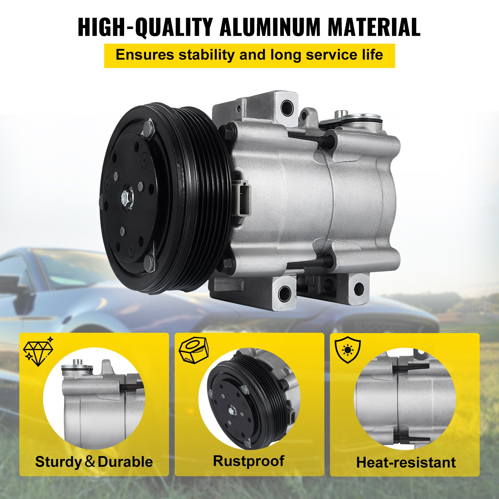 Compresor de aire acondicionado VEVOR para Ford F-150, construcción de aluminio resistente, a prueba de óxido, resistente al calor.