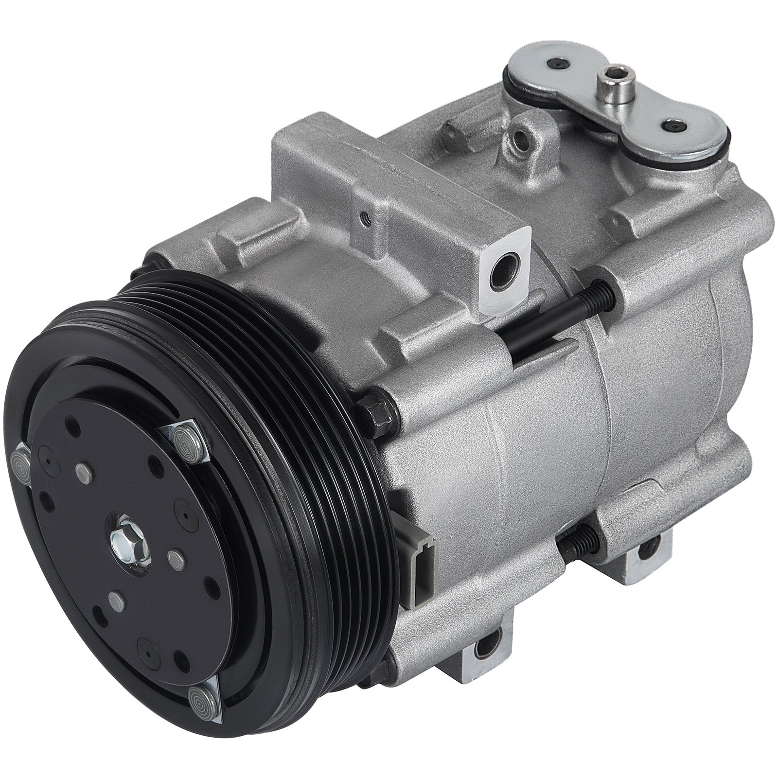Compresor de aire acondicionado VEVOR para Ford F-150 con polea y puntos de montaje.