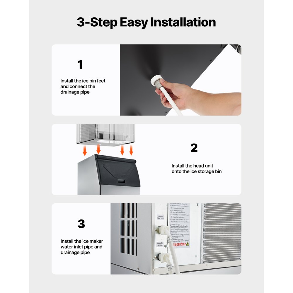 VEVOR - Contenedor de hielo comercial para máquina de hielo, capacidad de 300 lb, de acero inoxidable, con patas de goma antideslizantes ajustables, apto para restaurantes, hoteles y tiendas de bebidas.