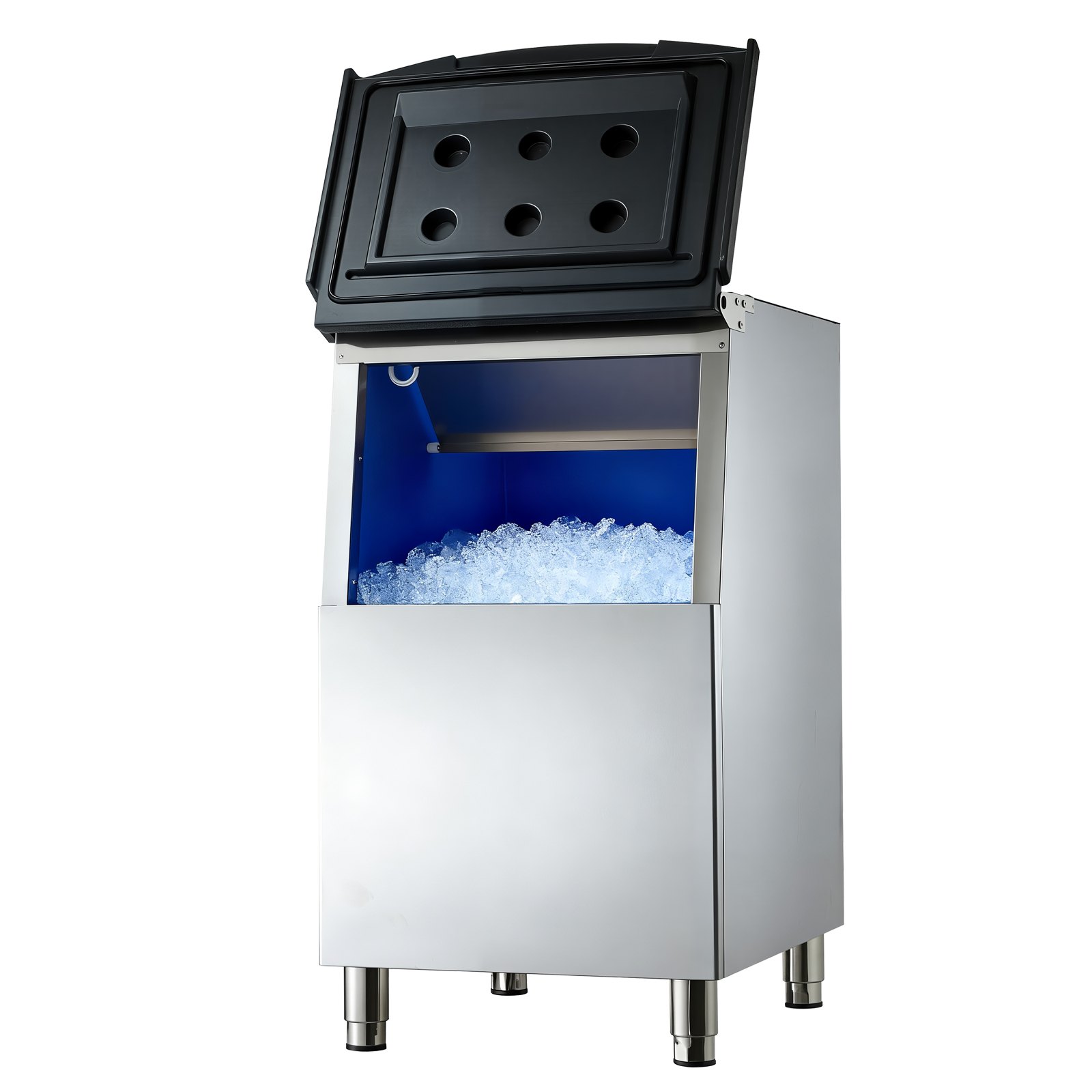 VEVOR - Contenedor de hielo comercial para máquina de hielo, capacidad de 300 lb, de acero inoxidable, con patas de goma antideslizantes ajustables, apto para restaurantes, hoteles y tiendas de bebidas.