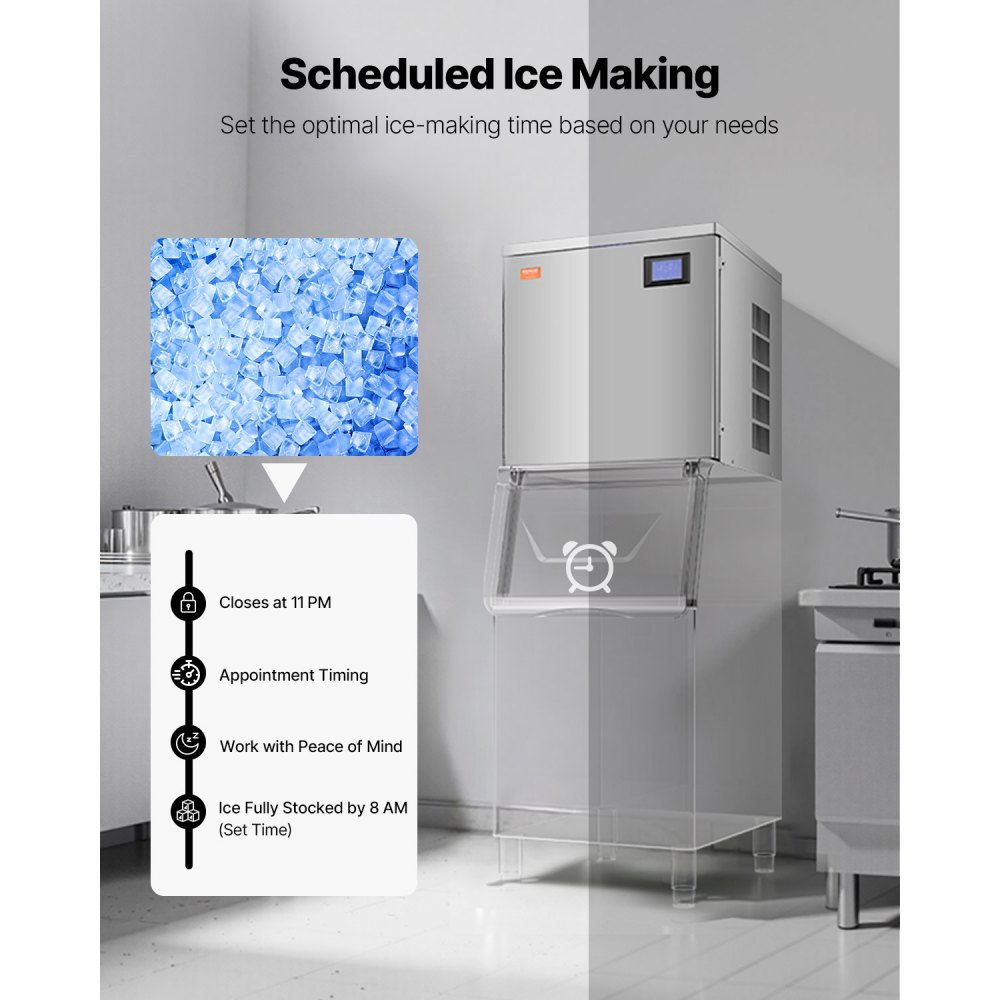 Máquina de hielo comercial VEVOR de 160 kg/día, máquina de hielo industrial de acero inoxidable de 56 cm, autolimpiable y programada, máquina modular de cubitos de hielo para restaurantes y hoteles (solo cabezal)