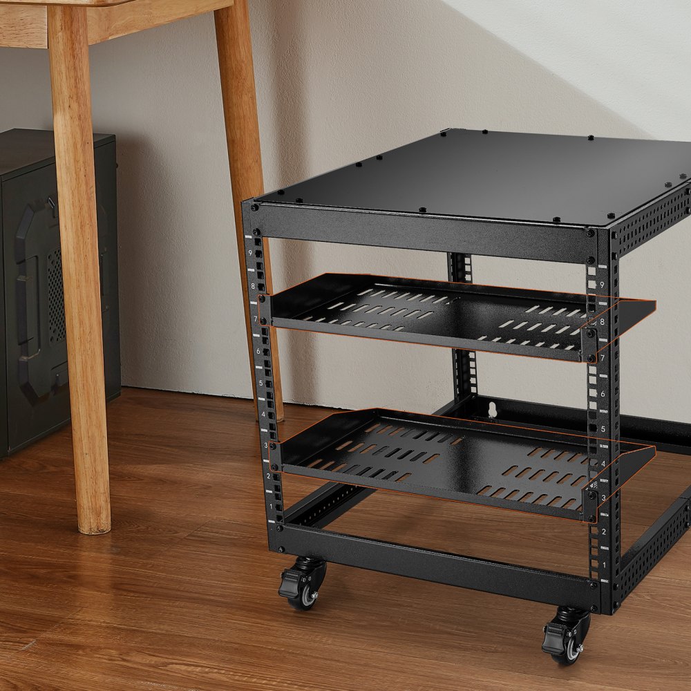 VEVOR - Estante para rack de servidor 1U (2 unidades, 10"/254 mm de profundidad, capacidad de carga máxima de 22,7 kg), con ventilación en voladizo o para montaje en pared, con bandeja, buena circulación de aire para gabinetes de red o racks de equipos de 48,26 cm.
