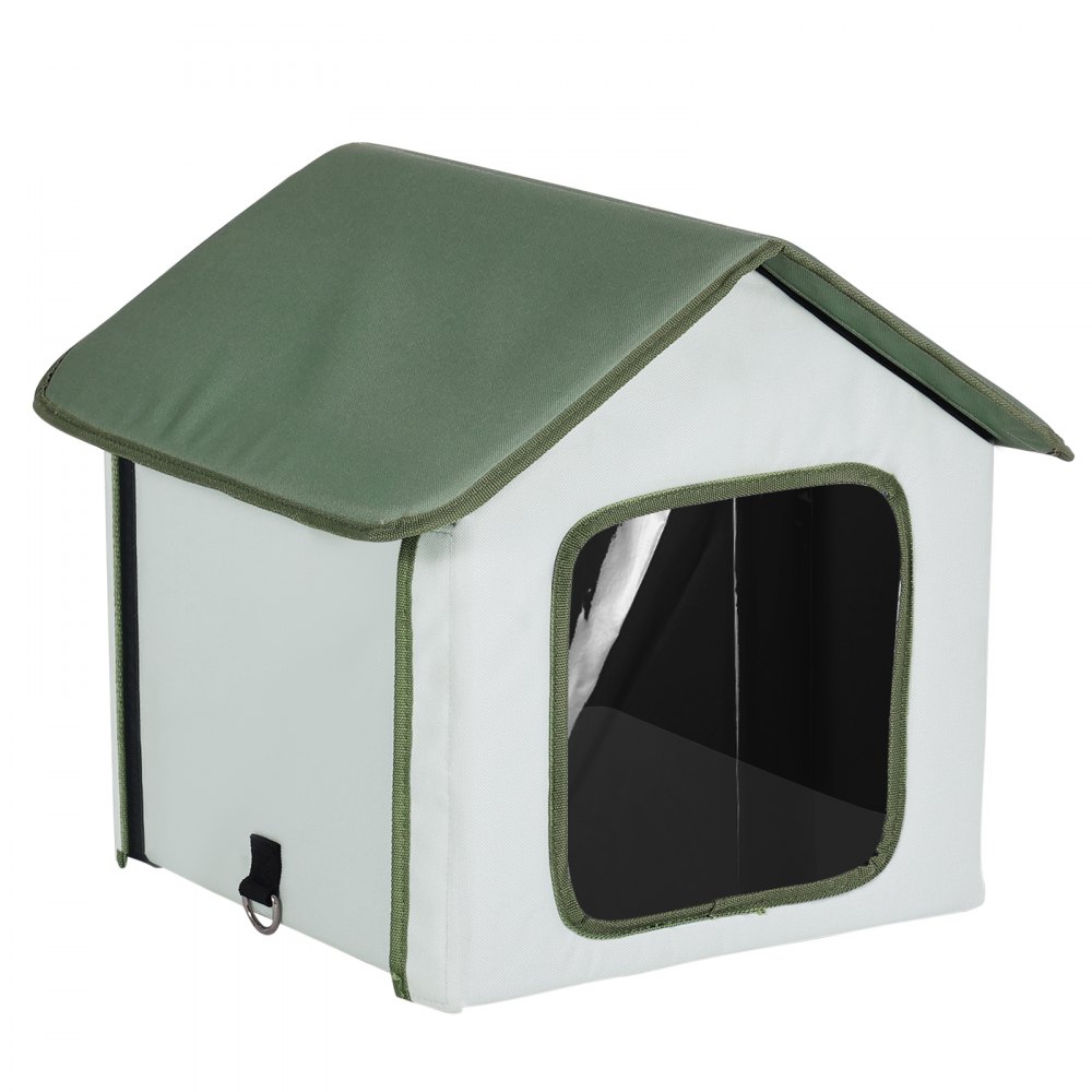 Casa elevada para gatos con calefacción VEVOR, refugio para gatos al aire libre con almohadilla térmica, color verde (S)