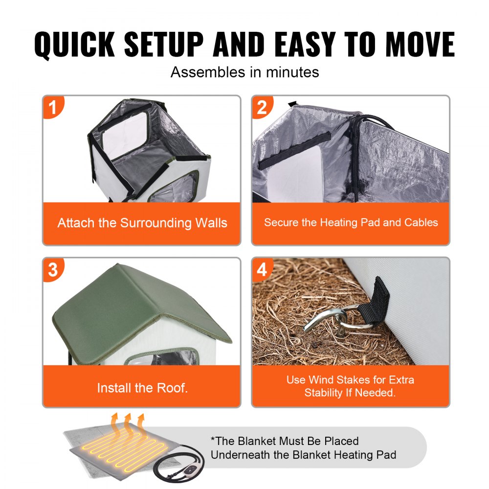 VEVOR - Caseta elevada con calefacción para gatos, refugio para gatos de exterior con temporizador, tela Oxford 600D, plegable, con almohadilla térmica para mantenerlos cálidos y cómodos en invierno, color verde (pequeño)