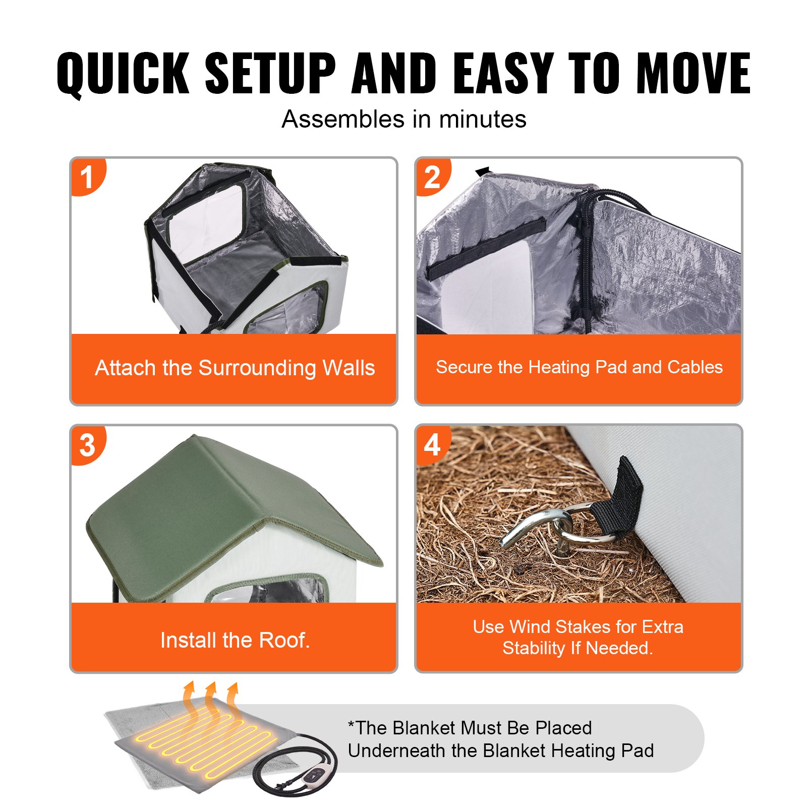 VEVOR - Caseta elevada con calefacción para gatos, refugio para gatos de exterior con temporizador, tela Oxford 600D, plegable, con almohadilla térmica para mantenerlos cálidos y cómodos en invierno, color verde (pequeño)