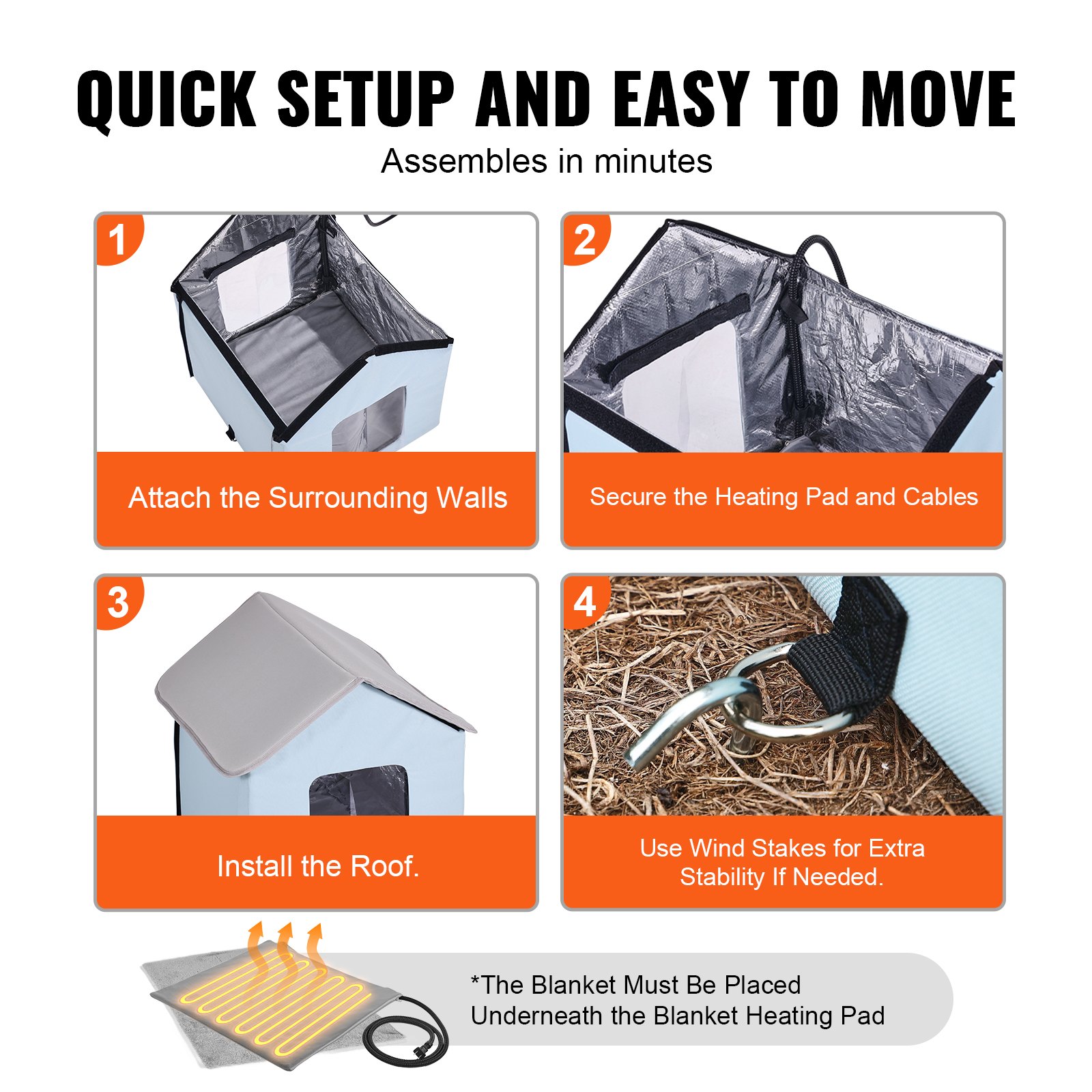 VEVOR Casa para gatos con calefacción, refugio para gatos de exterior con temporizador, tela Oxford 600D plegable con almohadilla térmica para mantenerlos cálidos y cómodos en invierno, azul (pequeño)