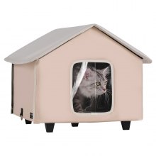 Casa elevada con calefacción para gatos VEVOR, refugio para gatos con almohadilla térmica, color marrón, tamaño mediano