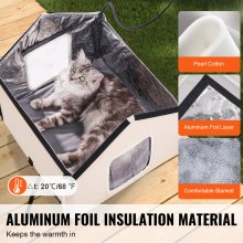 Casa elevada con calefacción para gatos VEVOR, refugio para gatos con almohadilla térmica, color marrón, tamaño mediano