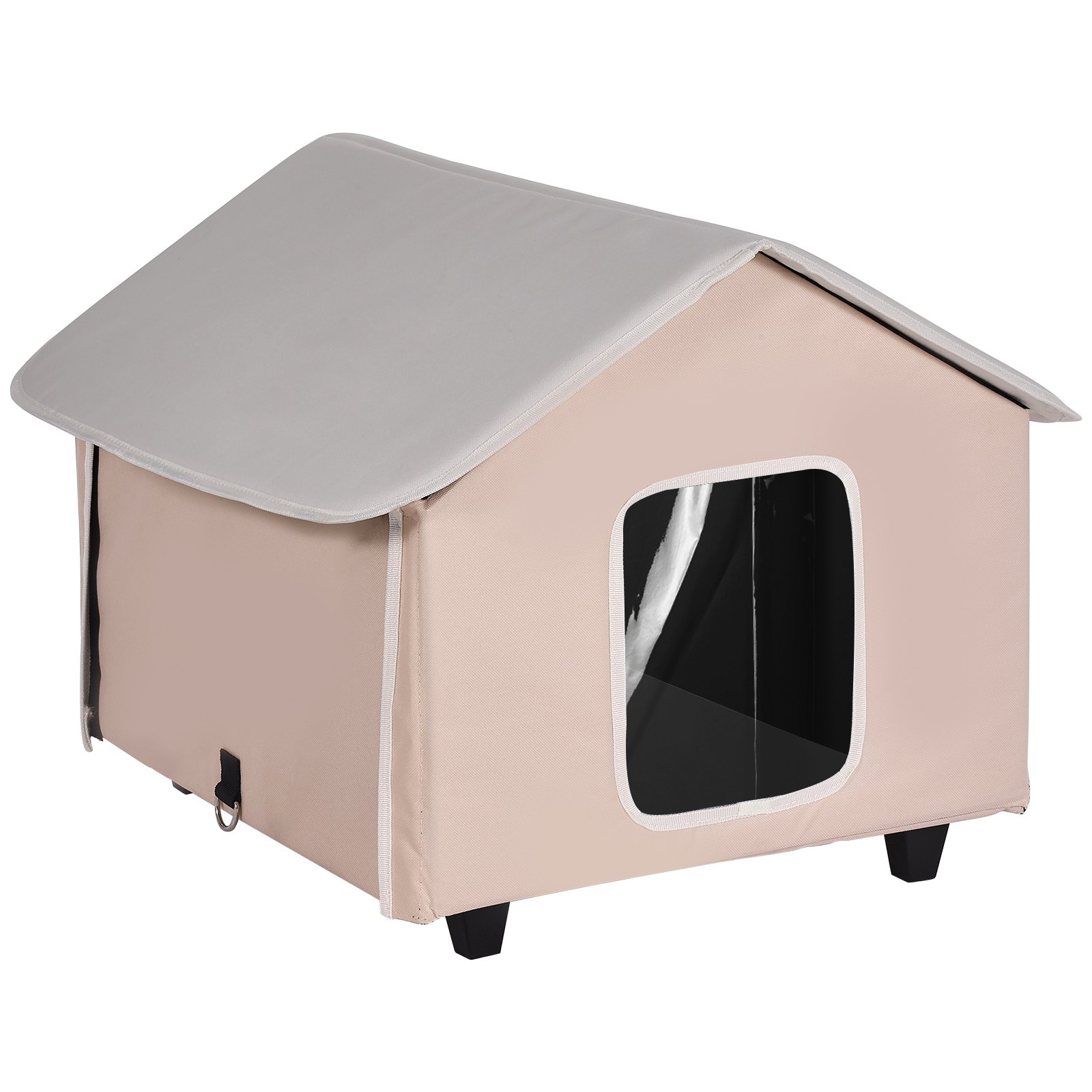 VEVOR - Caseta elevada con calefacción para gatos, refugio para gatos de exterior con temporizador, tela Oxford 600D, plegable, con almohadilla térmica para mantenerlos cálidos y cómodos en invierno, color marrón (medio)